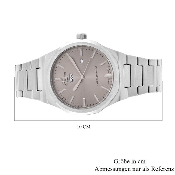 GENOA - Japanisches Uhrwerk, Graues Sonnenschliff-Zifferblatt mit Balkenindexen, Reiner Edelstahl mit Faltschließe, Bicolor, 20 cm image number 8