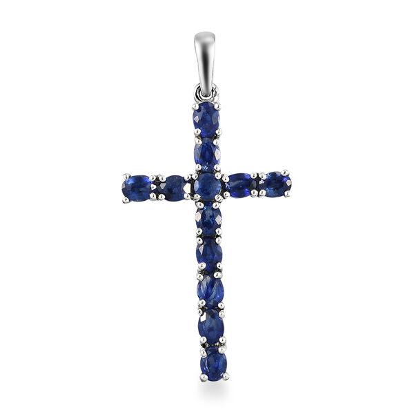 Masoala Saphir Kreuz-Anh&auml;nger, (Fissure gef&uuml;llt), 925 Silber platiniert ca. 3,00 ct