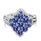 Tansanit und weißer Zirkon-Ring, 925 Silber platiniert (Größe 20.00) ca. 2.50 ct