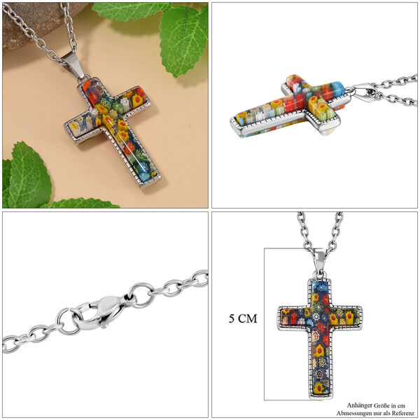 Kreuz-Halskette im Murano-Stil, 60cm image number 4
