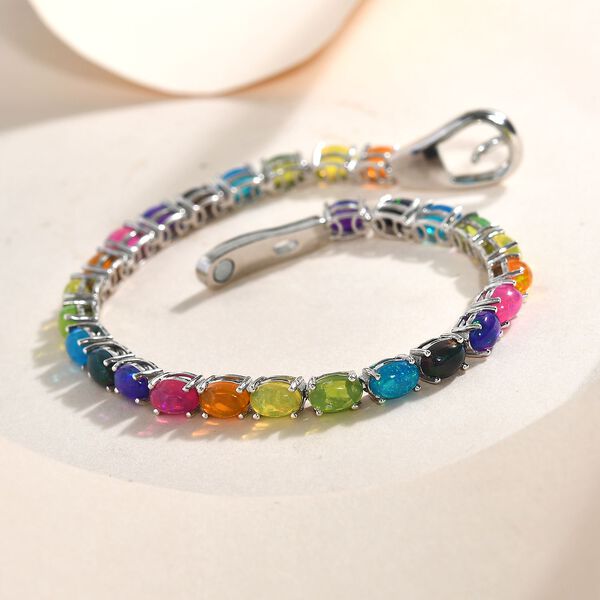 &Auml;thiopisches Zobel und rosa-Opal-Armband, ca. 19 cm, 925 Silber platiniert ca. 8.40 ct image number 2