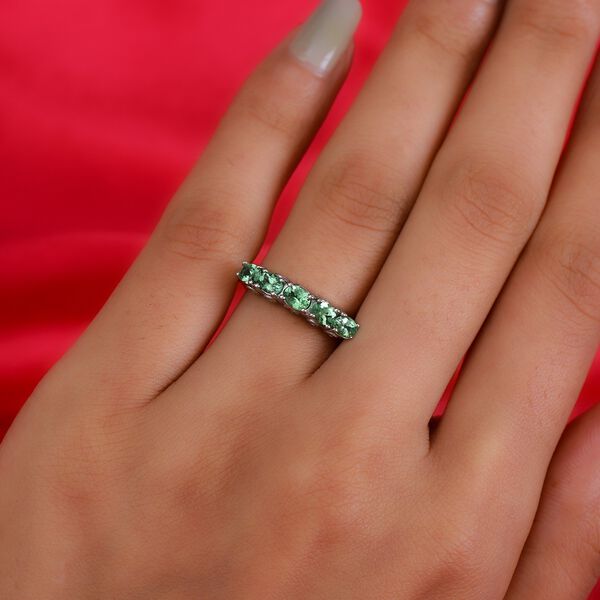 Tsavorite Granat und Zirkon 5 Stein Ring 925 Silber Platin-&Uuml;berzug image number 3