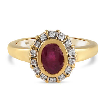 Fissure gef&uuml;llt Rubin und Zirkon Ring 925 Silber vergoldet (Gr&ouml;&szlig;e 18.00) ca. 1,26 ct