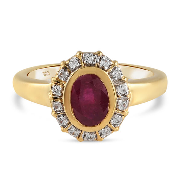 Fissure gef&uuml;llt Rubin und Zirkon Ring 925 Silber vergoldet  ca. 1,26 ct