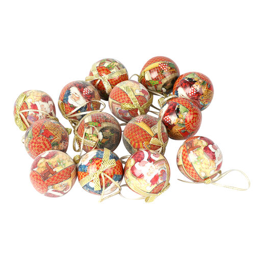 14er-Set Weihnachtskugeln in Geschenkbox, Weihnachtsmotiv, Durchmesser 7,5 cm, Golden und Mehrfarbig image number 0