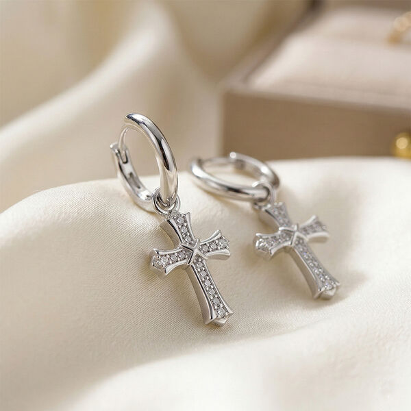 Zirkonia Kreuz-Ohrringe, Messing rhodiniert image number 1