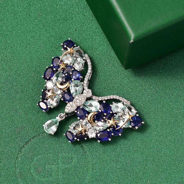 GP Trionfo Kollektion Himmelblauer Topas, Masoala Saphir (Fissure gefüllt) Anhänger 925 Silber Rhodiniert und 750 Gelbgold Vermeil ca. 19.30 ct image number 1