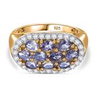 Tansanit, Weißer Zirkon Ring 925 Silber 750 Gelbgold Vermeil (Größe 18.00) ca. 2,01 ct