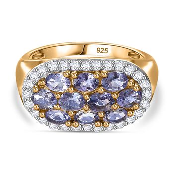 Tansanit, Wei&szlig;er Zirkon Ring 925 Silber 750 Gelbgold Vermeil (Gr&ouml;&szlig;e 18.00) ca. 2,01 ct