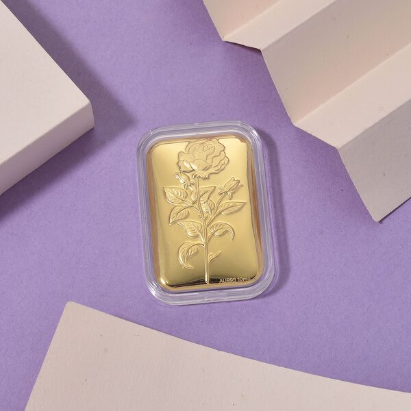 999er Goldbarren mit Rosenmotiv, 10mg image number 2