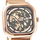 GENOA - Automatikwerk Schwarz & Rose Gold Zifferblatt, Wasserdichte Uhr mit rosegoldenem Edelstahl-Gewebeband image number 3