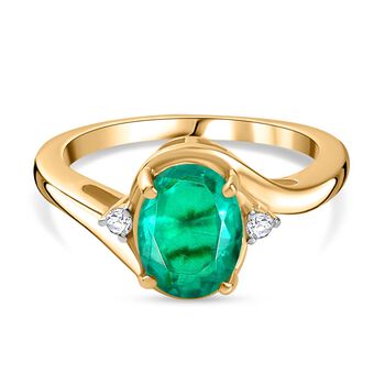 Smaragd-Triplette-Quarz, Wei&szlig;er Zirkon Ring 925 Silber vergoldet (Gr&ouml;&szlig;e 17.00) ca. 2,30 ct