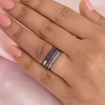 3er-Set Ring, afrikanischer Rubin, blauer Saphir, Socoto Smaragd, Edelstahl ca. 1.04 ct