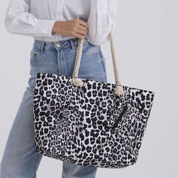 2er-Set, Shoppertasche mit kleiner Tasche, 56x36x16cm, Schwarz Wei&szlig; Leopardenmuster image number 3