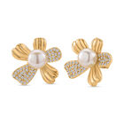 Weiße Süßwasser Perle, Weißer Zirkonia Ohrringe Nickelfreies Messing Standard 5.00 ct