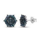 Blaue Diamant florale Cluster-Ohrstecker in Silber image number 3