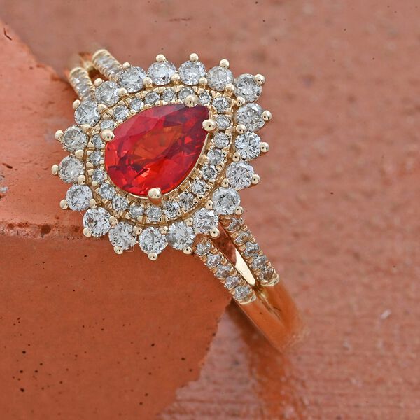 LUXORO AAA Roter Saphir, Weißer Diamant AGI zertifiziert und geprüft Ring 585 Gelb Gold (Größe 19.00) ca. 1.35 ct image number 1