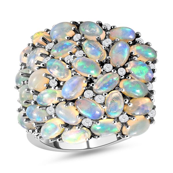 Natürlicher, äthiopischer Welo Opal und weißer Zirkon-Ring - 5,62 ct. image number 4