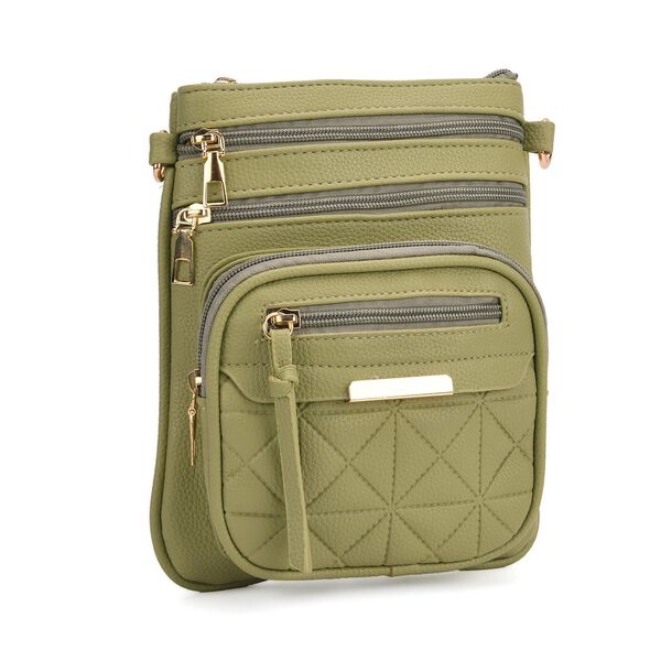 Crossbody-Tasche mit mehreren Rei&szlig;verschlussf&auml;chern und gemustertem Gurt, 19x22cm, Gr&uuml;n image number 7