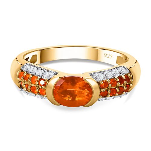 Salamanca Feueropal, weißer Zirkon Ring, 925 Silber vergoldet (Größe 20.00), ca. 0.93 ct image number 0