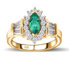 AAA Smaragd, Weißer Zirkon Ring, 925 Silber Gelbgold Vermeil (Größe 16.00) ca. 1.28 ct image number 3