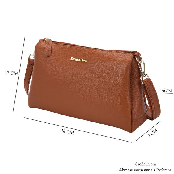 Sencillez Crossbody Tasche aus echtem Leder,  Gr&ouml;&szlig;e 28x9x17 cm, Braun image number 5