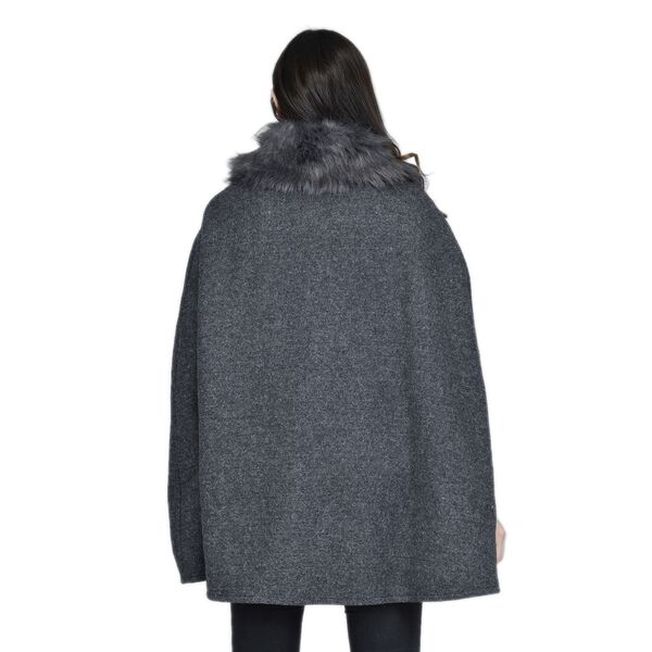 TAMSY - Kunstfell Cape, Einheitsgr&ouml;&szlig;e Dunkelgrau image number 2