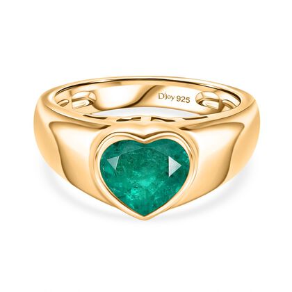 D'Joy Smaragd-Quarz Triplette Ring 925 Silber 750 Gelb Vergoldet (Gr&ouml;&szlig;e 19.00) ca. 2,18 ct