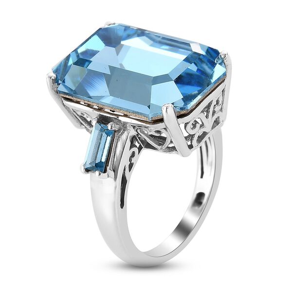 LUSTRO STELLA &Ouml;sterreichischer Aquamarin Kristall Ring 925 Silber Platin-&Uuml;berzug image number 4