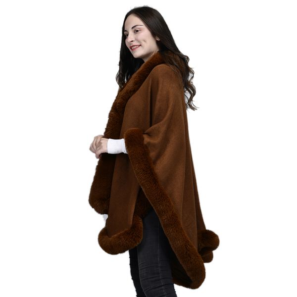TAMSY - Ruana mit Kunstfellbesatz, Einheitsgröße , Cognacfarben image number 3