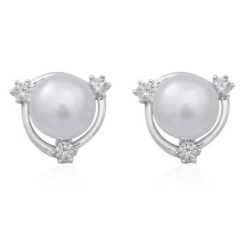 Wei&szlig;e S&uuml;&szlig;wasser Perle Ohrringe 925 Silber rhodiniert ca. 0,75 ct
