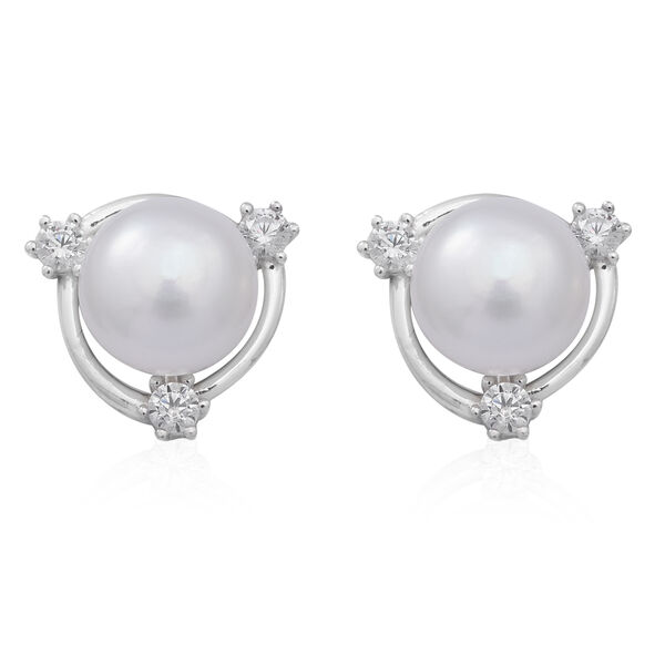 Wei&szlig;e S&uuml;&szlig;wasser Perle Ohrringe 925 Silber rhodiniert ca. 0,75 ct