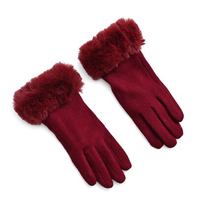 Kaschmir-Handschuhe mit Kunstfellbesatz und Touchscreen-Funktion, One Size, Rot