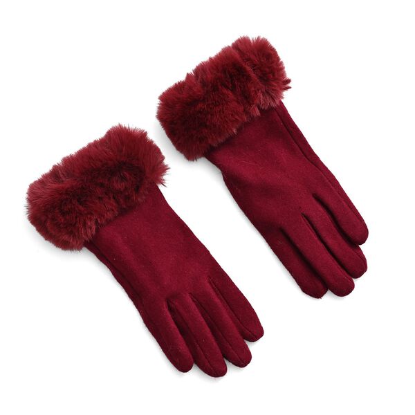 Kaschmir-Handschuhe mit Kunstfellbesatz und Touchscreen-Funktion, One Size, Rot image number 0