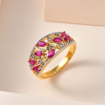 Afrikanischer Rubin, Wei&szlig;er Zirkon Ring, 925 Silber Gelbgold Vermeil, (Gr&ouml;&szlig;e 17.00) ca. 1.32 ct