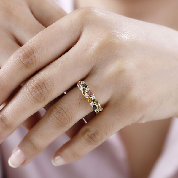 AA Mehrfarbig-Turmalin, Wei&szlig;er Zirkon Ring 925 Silber 750 Gelbgold Vermeil (Gr&ouml;&szlig;e 17.00) ca. 1,38 ct image number 3