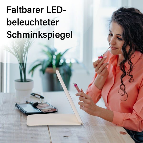 Faltbarer LED-beleuchteter Schminkspiegel, 3 Helligkeitsstufen, Doppelseitige Spiegelfl&auml;chen, Wei&szlig; image number 6