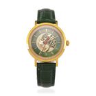 William Hunt Moissanite Uhr mit Schweizer Uhrwerk Ronda 763, grünem Echtlederarmband und goldfarbenem Panther-Zifferblatt 0.20 ct