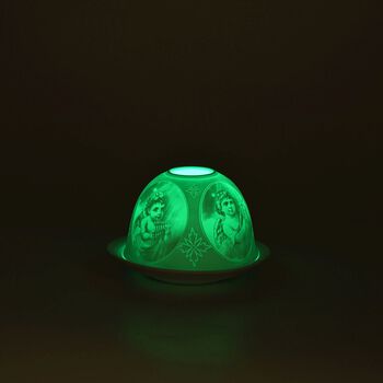 LED-Porzellan-Teelichthalter - Motiv Engel, 13-Farben-LED mit Fernbedienung, Durchmesser 10,5 cm, H&ouml;he 7,5 cm