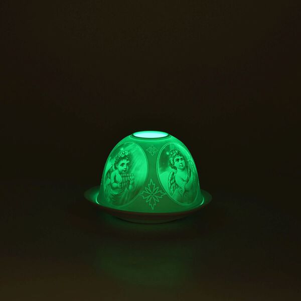LED-Porzellan-Teelichthalter - Motiv Engel, 13-Farben-LED mit Fernbedienung, Durchmesser 10,5 cm, Höhe 7,5 cm image number 2