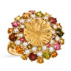 AA Citrin, Mehrfarbig-Turmalin Ring 925 Silber 750 Gelbgold Vermeil (Größe 18.00) ca. 10,75 ct