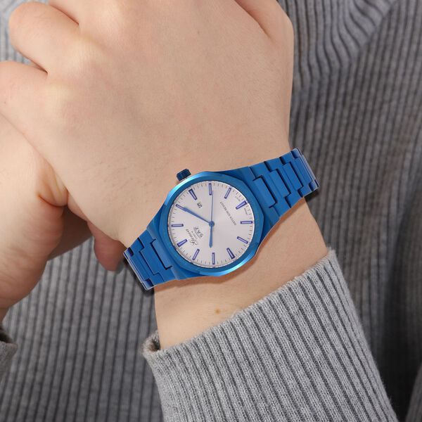 GENOA - Japanisches Uhrwerk, Weßes Sonnenschliff-Zifferblatt mit Balkenindexen, Edelstahl mit Faltschließe, Reiner Edelstahl, 20 cm image number 3