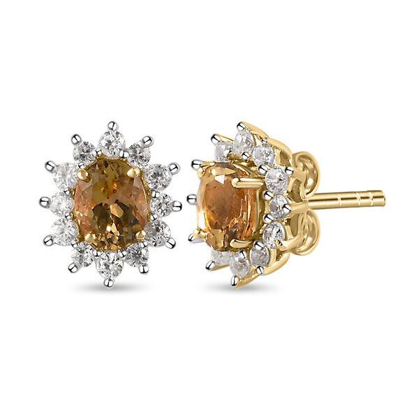 AA Nat&uuml;rliche, goldene Tansanit und wei&szlig;e Zirkon-Ohrstecker- 1,23 ct. image number 5