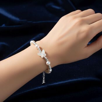 Wei&szlig;e Muschelkernperle, Wei&szlig;e S&uuml;&szlig;wasser Perle Armband ca. 15.25 cm + 3.5 cm Extender, Nickelfreies Messing Silberfarben