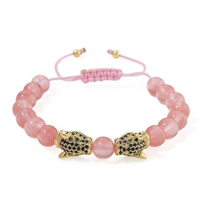 Kirsche Quarz, Schwarzer Zirkonia Armband, Flexibles, Messing Standard