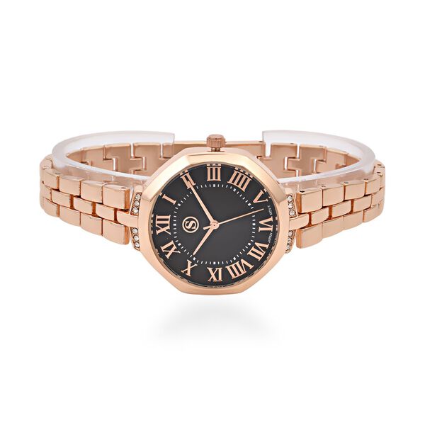 Strada - Kristall Uhr, japanisches Uhrwerk, Edelstahl in Ros&eacute;farbe, schwarz image number 5