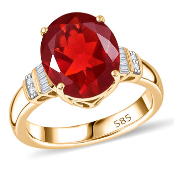 AAAA Mexikanischer Kirschfeuer-Opal, Wei&szlig;er Diamant Ring 585 Gelb Gold (Gr&ouml;&szlig;e 18.00) ca. 3.34 ct