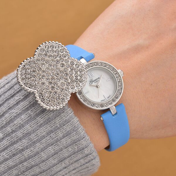 2 in 1 GENOA Japan Uhrwerk, weißem Kristall und Lederband-Armreif, schwarz image number 2