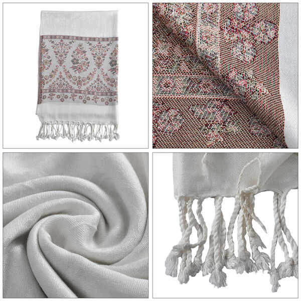 100% Viskose Jamawar Schal, wei&szlig; image number 8