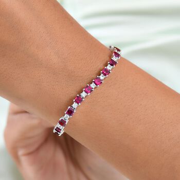 D'Joy Nat&uuml;rlicher Rhodolith Granat, Wei&szlig;er Zirkon Armband ca. 19 cm 925 Silber rhodiniert ca. 14.43 ct